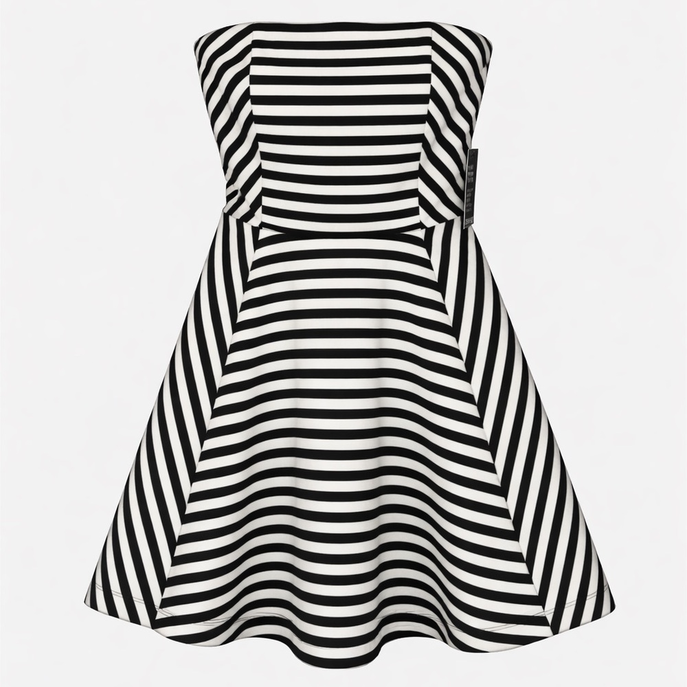 Express Monochrome Striped strapless Dress